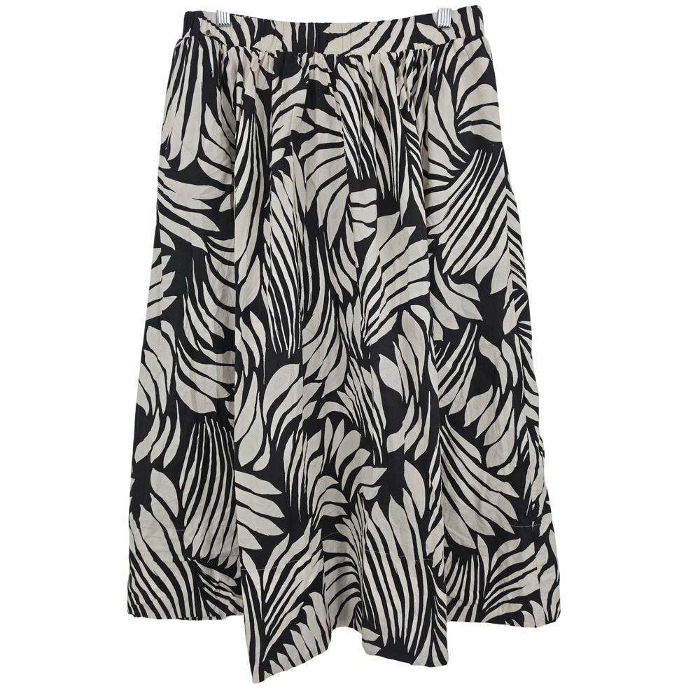 Philosophy Republic Clothing Black Cream Leaf Print Cotton Midi Skirt Large Full